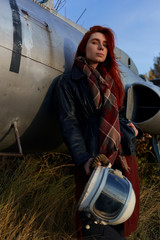 Portrait girl with flight helmet