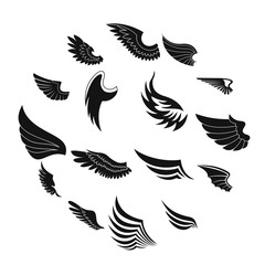 Wings icons set in black simple style for any design