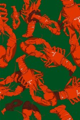 Colorful seamless composition of hand-drawn lobster.Vector illustration.
