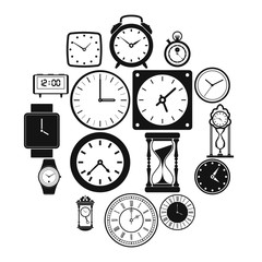 Clocks icons set in simple style for any design
