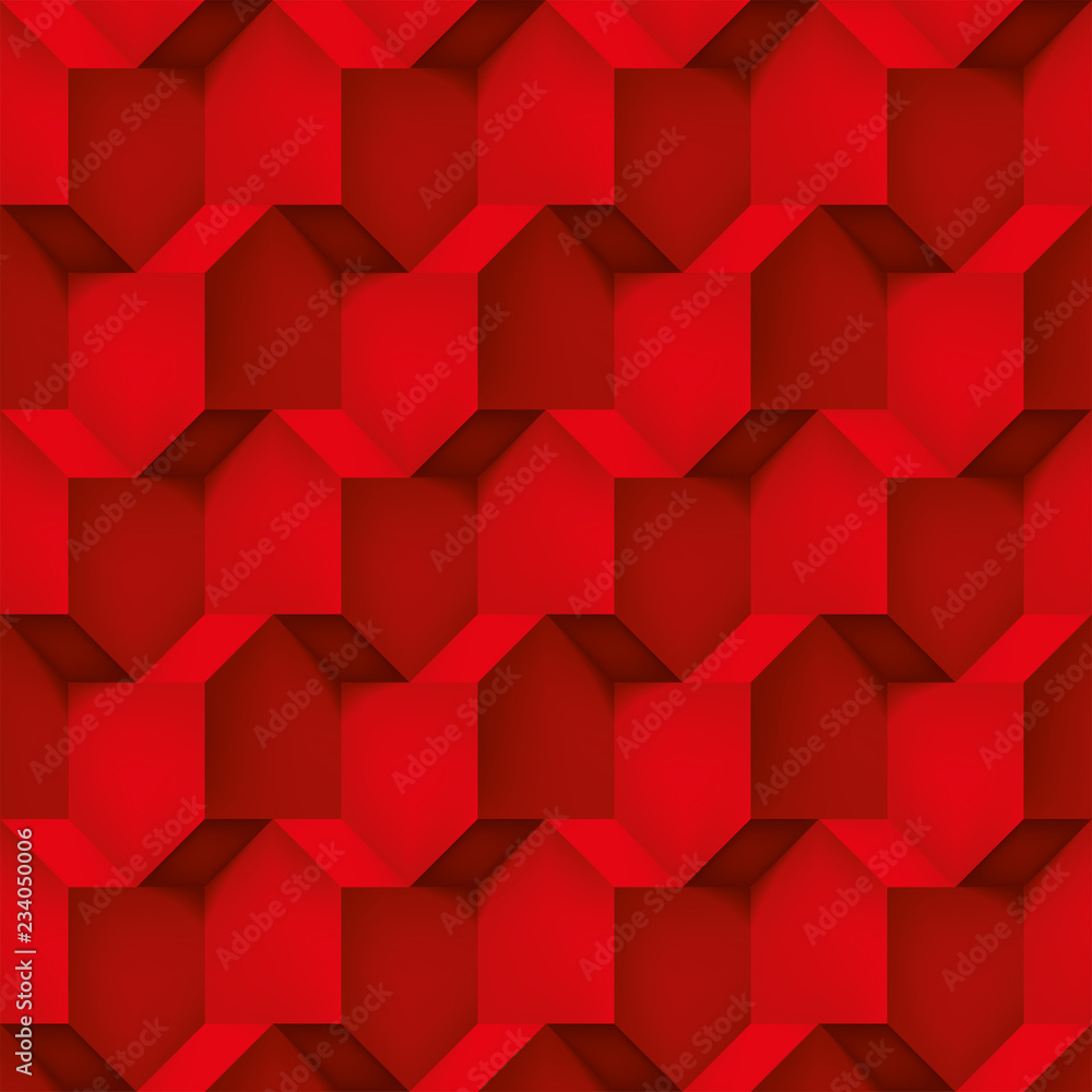 Poster volume realistic vector cubes texture, red geometric pattern, design background for you projects