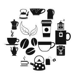 Tea and Coffee Icons set in simple style for any design