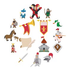 Medieval cartoon icons set for web and mobile devices