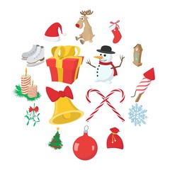 Christmas cartoon icons set isolated on white background