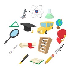 Education cartoon icons set isolated on white background