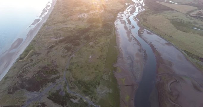 Drone Shot Featuring Scottish Delta at Sunset