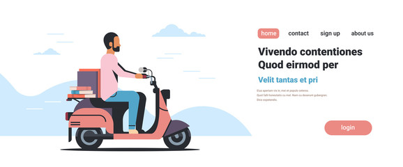 businessman riding scooter with book stack education concept isolated flat copy space horizontal vector illustration © mast3r