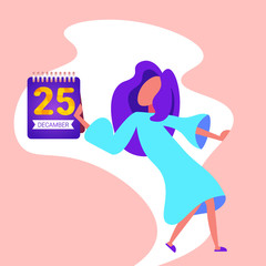 Girl hold calendar 25 December merry Christmas