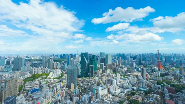 4k・東京風景・タイムラプス・青空に流れる白い雲