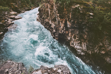 River canyon landscape in Sweden travel aerial view Abisko national park wilderness nature summer...