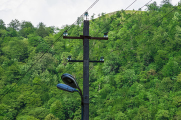 Lamppost with cables and wires