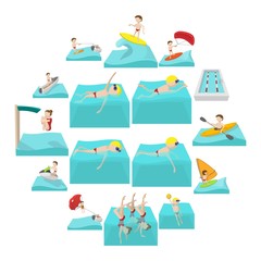 Water sport cartoon icons isolated on white background