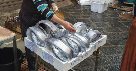 Long fresh fish for sale in the street fish market in Catania, Sicily