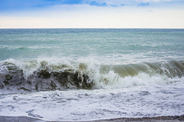 sea wave, storm on the ocean, wave coming ashore