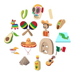 Mexico icons in cartoon style for web and mobile devices