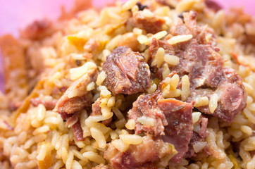 Rice porridge with meat. Rice porridge with meat and seasonings.