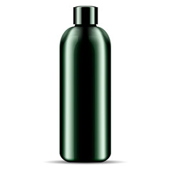 Shampoo shower gel bubble bath cosmetics bottle mockup. Geen glossy glass or plastic cosmetic product package illustration. 3d design template.