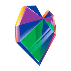 Vector polygonal multicolored crystal heart isolated on white background. Valentines Day romantic vector illustration. Cute element of design for flyers, invitations, cards.