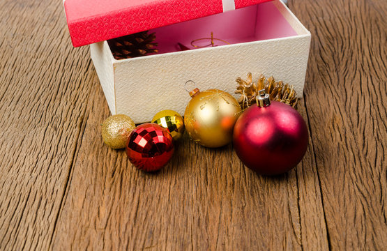 red gift box and christmas ornament