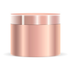 Golden metallic color cream jar mockup. Cosmetic bottle for cream, salt, scrub. Vector illustration cosmetics template.