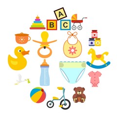 Baby flat icon set for web and mobile devices
