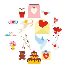 Valentines flat icons set for web and mobile devices