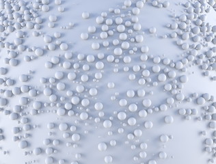 Abstract background with a lot of spheres with random scale on the white plane. 3d render illustraion