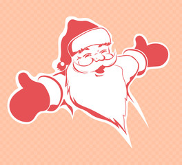 Christmas drawing of the silhouette of a cute Santa Claus with hands stretched in a red hue.