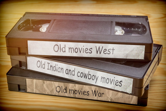 Some old movies west, indian and war video in VHS system, conceptual image