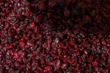 Close up on dried Cranberry in Turkish market for sale. 