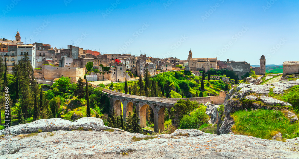 Wall mural gravina in puglia ancient town, bridge and canyon. apulia, italy.