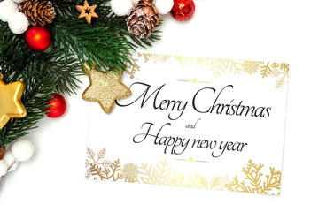 Christmas holidays greeting card with decoration on background