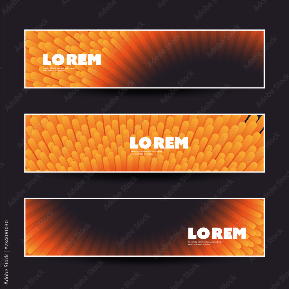 Poster set of horizontal colorful banner or header design for your business with abstract orange and black 
