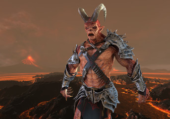Naklejka premium 3D illustration demon monster on fantasy background
