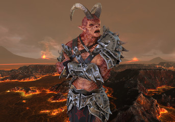Naklejka premium 3D illustration demon monster on fantasy background