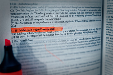 Gesetzestext von in deutsch Paragraph § 125 BGB Bürgerliches Gesetzbuch Nichtigkeit wegen...