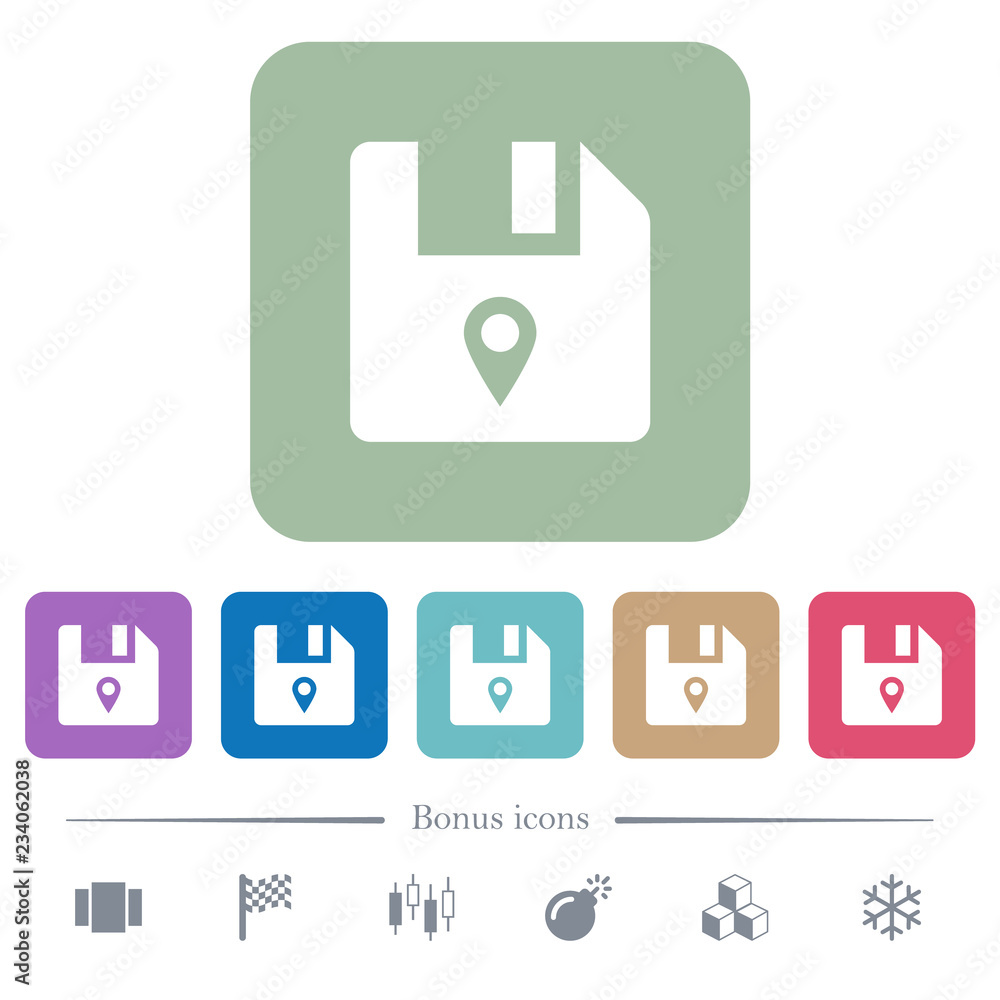 Aufkleber file location flat icons on color rounded square backgrounds