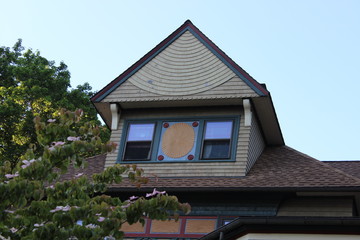 Brightly colored new England historic Victorian house