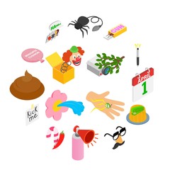 Joke icons set in isometric 3d style on white