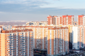 Fototapeta na wymiar View Of the new Khimki from the roof. Construction of a new modern district. Moscow region. Khimki. Russia.