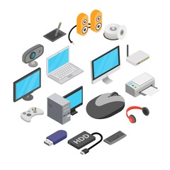 Computer icons set in isometric 3d style isolated on white background