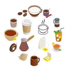 Tea and Coffee Icons set in isometric 3d style isolated on white