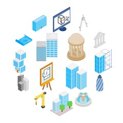 Architecture Icons set in isometric 3d style isolated on white background