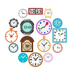 Time and Clock icons set in simple style isolated on white background