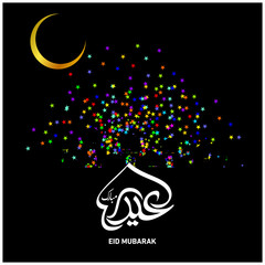 Eid Mubarak with Arabic calligraphy for the celebration of Muslim community festival