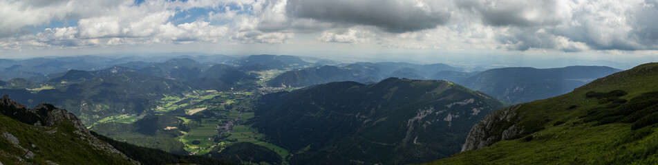 View from the ridge to the valley in Rax Alps