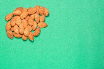 Almonds nuts - Prunus dulcis. Top view