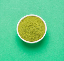 Moringa powder - medicinal plant. Top view
