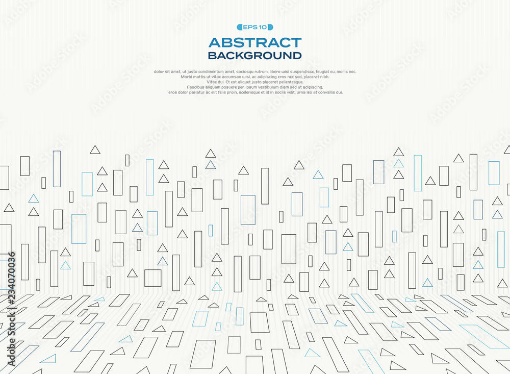 Poster abstract of geometrical triangle and square shapes pattern perspective background.