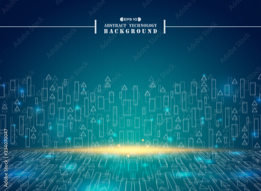 Poster abstract of futuristic shape background digital perspective on dark gradient.